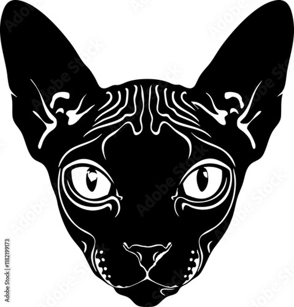 Fototapeta Devon Rex Sphynx cat | Realistic cat face vector | Minimalist silhouette | Bold, clean lines | Detailed Feline face illustration | High-contrast black on white | Simplified SVG