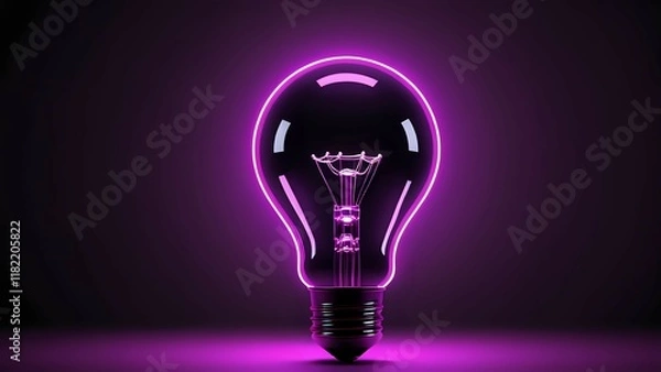 Fototapeta Glowing purple neon light bulb, dark background, idea concept.  Perfect for innovation, technology, or creativity projects.