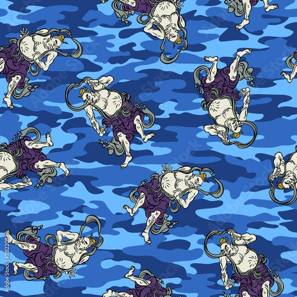 Fototapeta 東洋の仏像と迷彩パターン