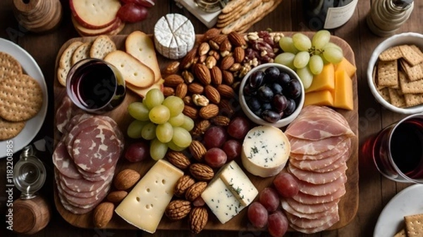 Obraz A Feast for the Senses Top-Down View of a Gourmet Charcuterie Spread