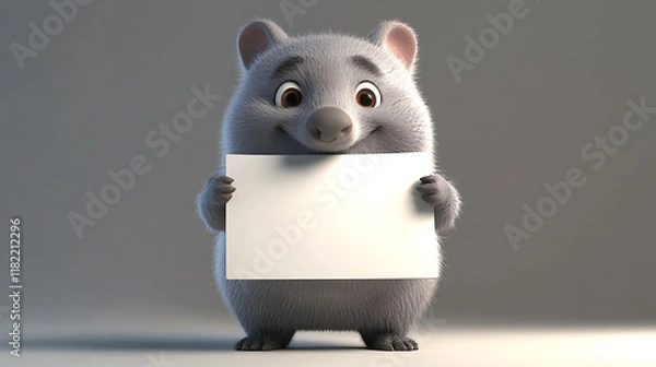 Obraz A cute, cartoonish wombat holding a blank sign, ready for customization or messages.