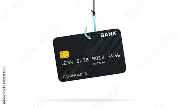 Fototapeta Internet phishing and theft of bank card data, vector illustration. Security of savings and personal data.