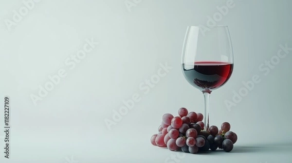 Fototapeta A glass of red wine with a bunch of grapes, isolated on a clean white background with space for text
