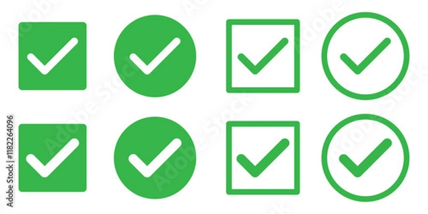 Fototapeta check box icon with correct, accept checkmark icons green tick box, check list circle frame - checkbox symbol sign. check mark box square frame, Tick mark icon set . green tick icon set. 