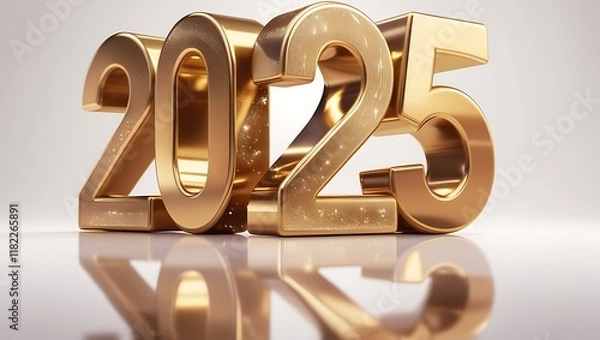 Fototapeta 2025 Happy New Year in Stunning Metallic Gold Text – Realistic and Elegant