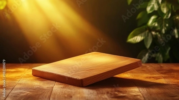 Fototapeta Wooden Podium on a Warm Highlighted Background. Generative AI