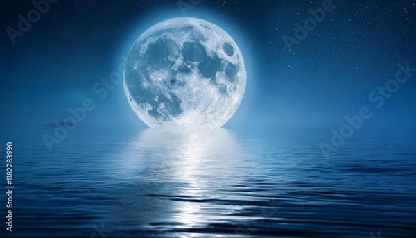 Fototapeta full moon over the ocean with moonlight reflection on water