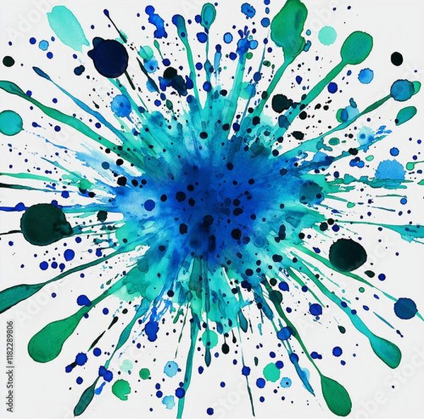 Fototapeta Turquoise Watercolor Splash Clipart Isolated on White Background – Ideal for Creative Designs and Artistic Projects