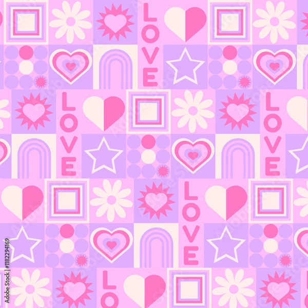 Fototapeta Pink Valentine's Day pattern with geometric elements