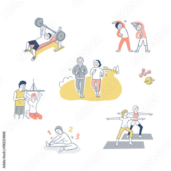 Obraz いろいろな運動やストレッチ　セット