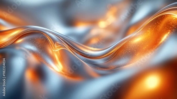 Fototapeta Abstract Background - Flowing Golden Waves and Particles