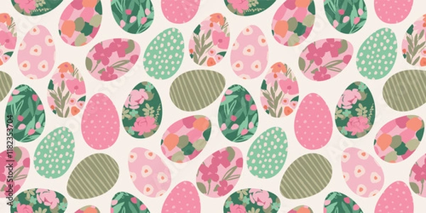 Obraz Happy Easter. Vector seamless pattern. Easter eggs with abstract flowers.