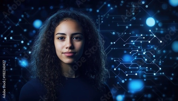 Fototapeta A dark blue background with glowing circuit board patterns