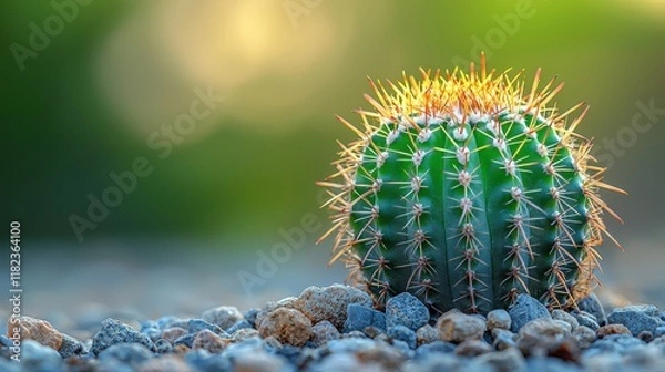 Fototapeta Photo - Desert Cactus with Sharp Spines in Golden Hour Sunlight