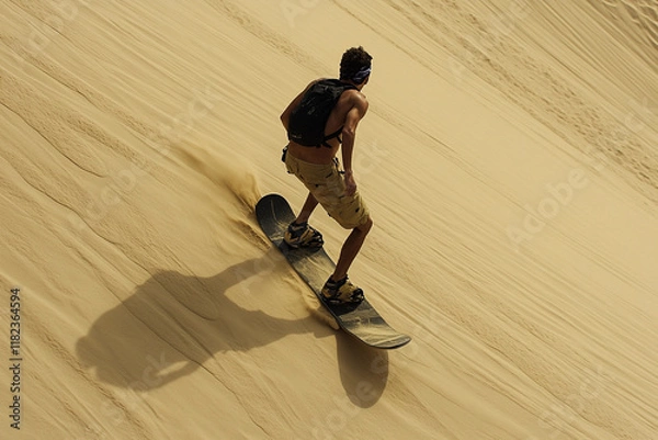 Obraz Sandboarding adventure in the stunning dunes under a dramatic cloudy sky during late afternoon
