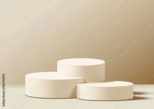 Fototapeta 3d display product beige minimal scene with geometric podium platform. cylinder background vector 3d rendering with podium. stand for cosmetic products. Stage showcase on pedestal 3d beige studio