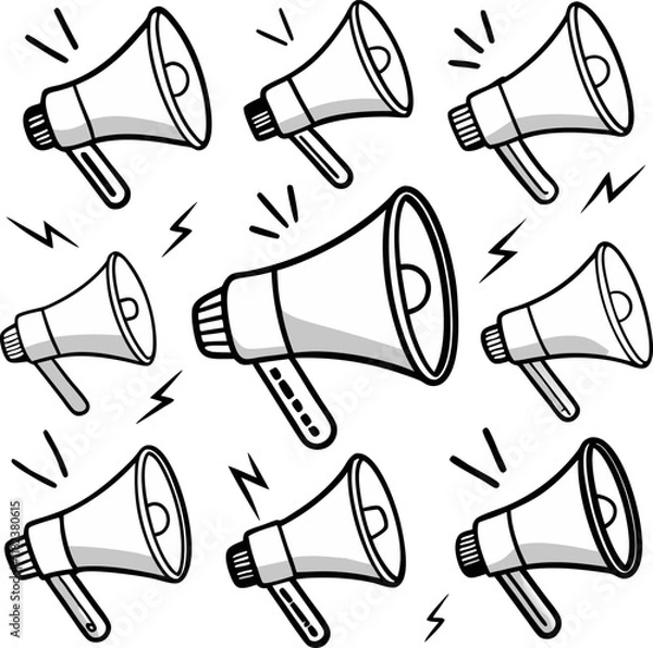 Fototapeta Megaphone outline icon set vector on white background