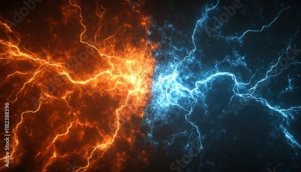 Fototapeta Fiery Inferno vs Glacial Freeze Abstract Energy Background