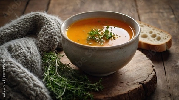 Obraz Cozy Up with a Bowl of Homemade Soup and Fresh Bread