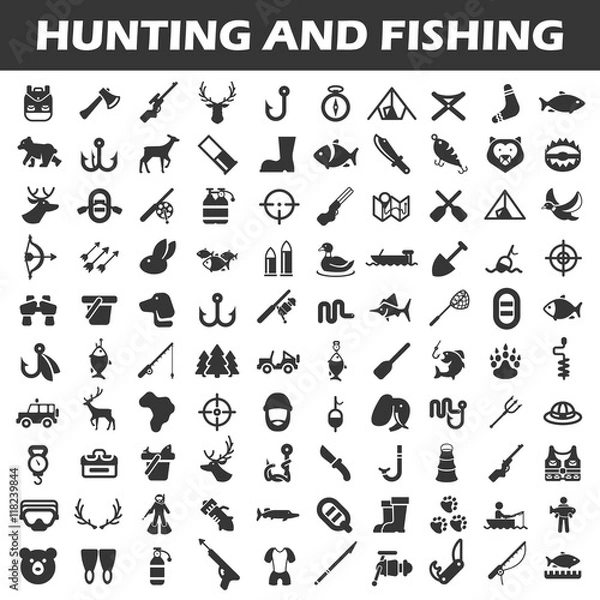 Obraz Hunting and fishing icon set