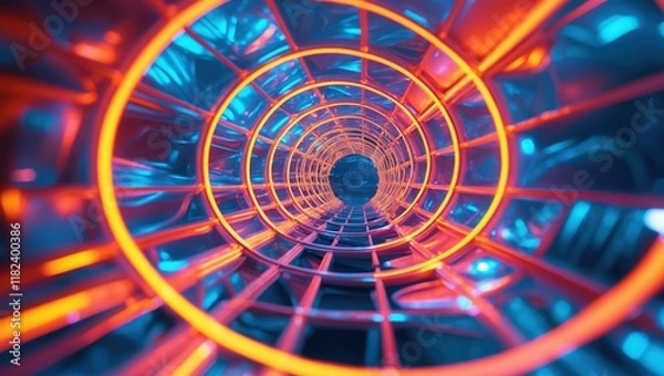 Fototapeta Futuristic Neon Tunnel with Glowing Lights