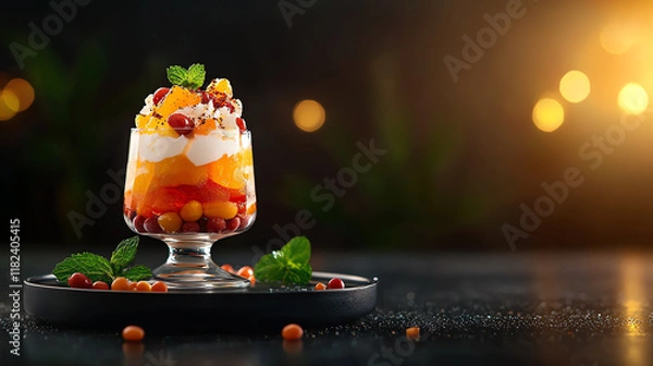 Fototapeta f0b Vietnamese che dessert in glass layers of coconut milk, jelly, and beans