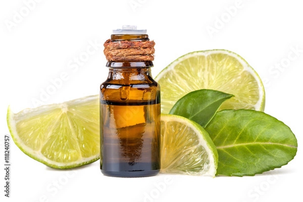 Obraz essential oil of lime on a white background