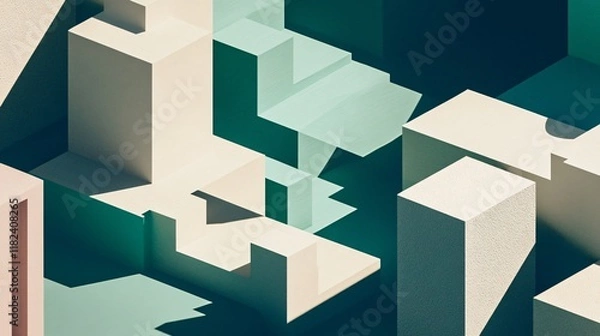 Fototapeta Abstract Geometric 3D Shapes, Beige and Teal Cubes