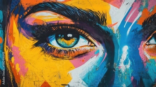 Fototapeta a close-up of a vibrant street art mural, highlighting intricate details and bold colors as an artist passionately works on the graffiti, embodying urban culture and creativity