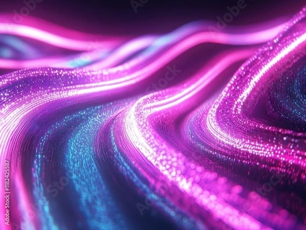 Fototapeta futuristic digital abstract background with dynamic neon light trails and glowing energy waves in vibrant purple, pink, and cyan colors for modern tech design