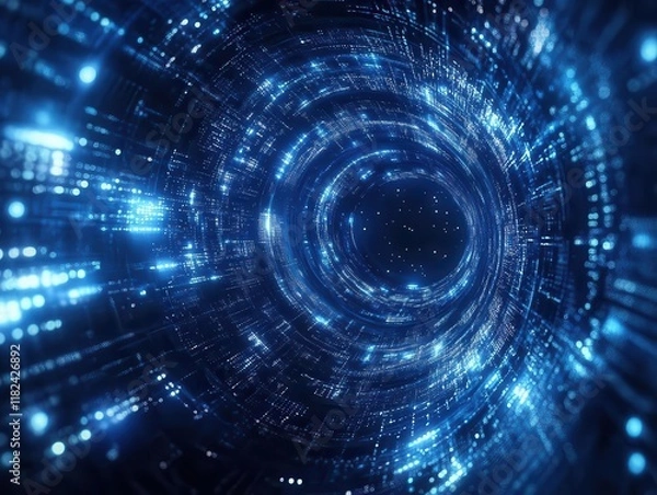 Fototapeta futuristic technology abstract with radial light patterns and geometric elements creating dynamic 3d effect in deep blue digital space