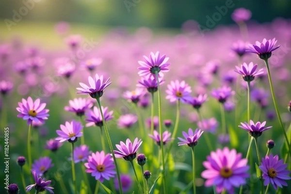 Fototapeta Field of purple flowers swaying in the breeze, blooms, plants