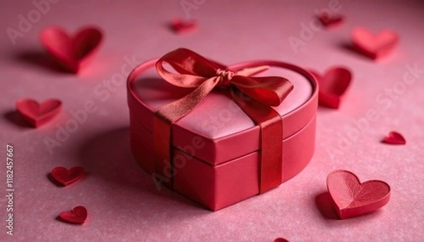 Fototapeta Delicate heart-shaped box resting on a velvet surface, fine confections, gourmet gift