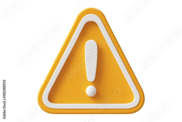 Fototapeta 3D render of a yellow triangular warning sign with an exclamation mark, indicating caution or alert. background removed