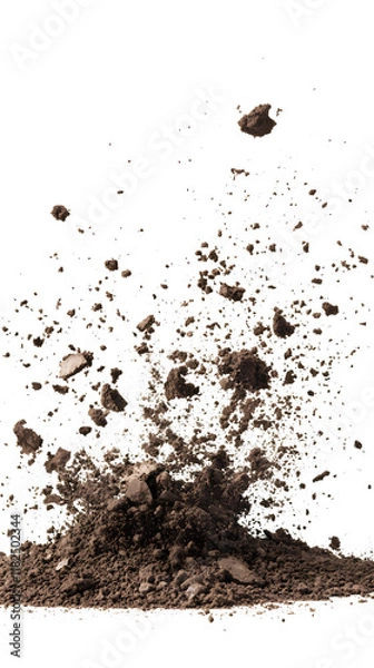 Fototapeta Dry soil explosion side view Isolated on white background