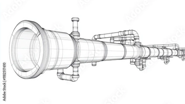 Fototapeta Continuous line drawing of a large metal pipe representing gas or oil pipelines in vector style