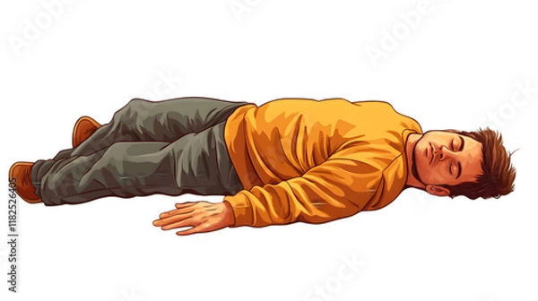 Fototapeta Man Lying Down  Casual Clothes  Sleeping  Resting  Relaxation  Unconscious  Emergency  Hel