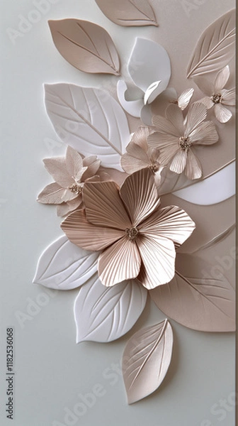 Obraz Timeless elegance blooms here. This white, beige, and gold floral background creates a sophisticated and serene canvas, ideal for weddings, birthdays, or any refined design project.