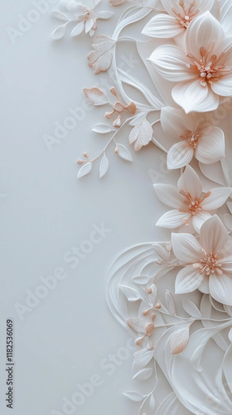 Obraz Timeless elegance blooms here. This white, beige, and gold floral background creates a sophisticated and serene canvas, ideal for weddings, birthdays, or any refined design project.