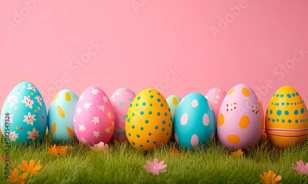 Fototapeta Decorating colorful easter eggs nestled in lush green grass, creating a vibrant and festive scene that captures the joy of springtime celebrations