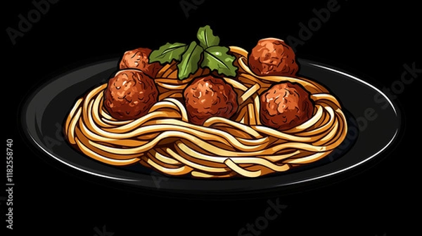 Obraz Spaghetti with meatballs and parsley. Easy homemade comfort food to cook yourself