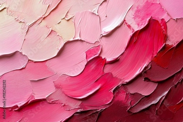 Fototapeta Palette knife painting showing pink and red brushstrokes creating textured background