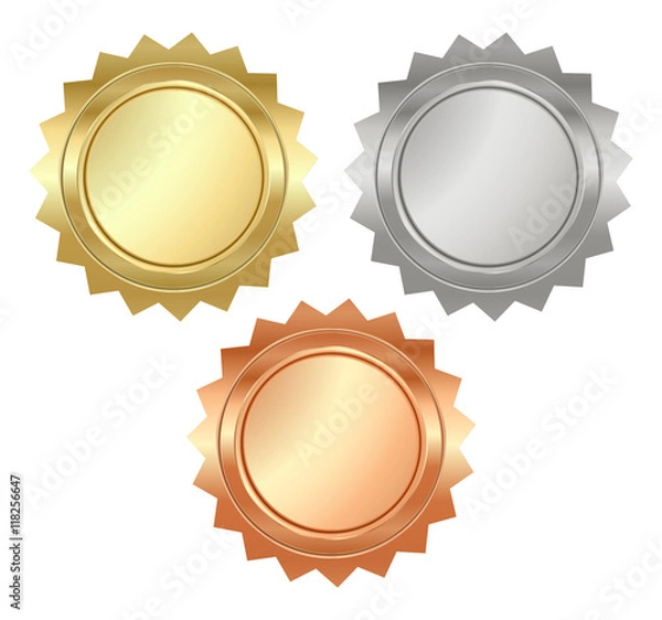 Obraz vector blank glossy serrated medals of gold, silver and bronze t