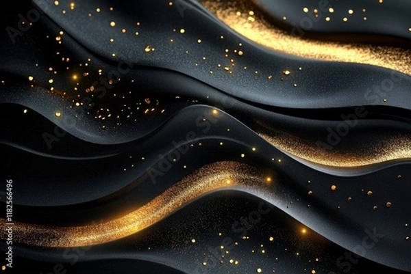 Fototapeta Luxurious black and gold abstract background with glitter, perfect for elegant designs