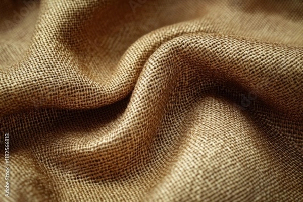 Fototapeta Close-up of brown burlap fabric forming gentle waves, showcasing its eco-friendly texture, ideal for backgrounds and rustic design projects