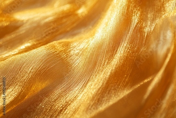 Fototapeta Luxurious golden fabric flowing and creating elegant waves, perfect for backgrounds and design projects