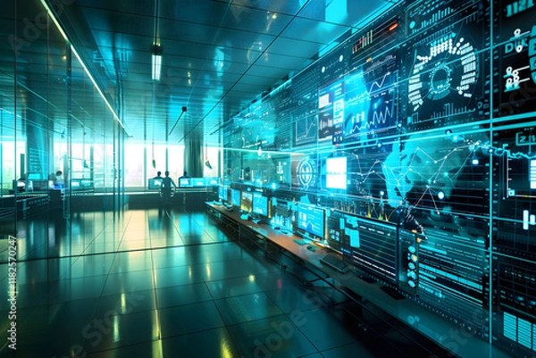 Obraz Hub of Innovation: Intense Work Scenario in a Modern IT Department