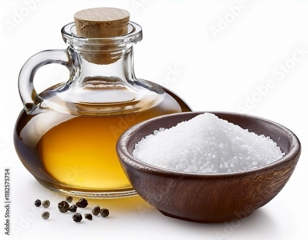 Obraz vinegar and salt classic combo for seasoning isolated on clear white background highly detailed