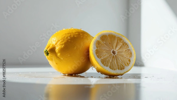 Obraz Fresh lemons showcase vibrant color and texture in a minimalist setting with soft light illuminating their surfaces