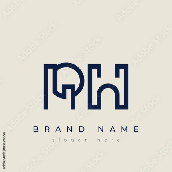 Fototapeta R and H logo design. RH abstract Letters Logo Monogram. This logo design is the process of creating a visual symbol that represents a brand, company, or individual.